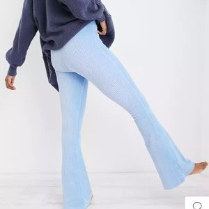 NWOT Aerie Groove-On Velour High Waisted Flare Pant in Ice Blue